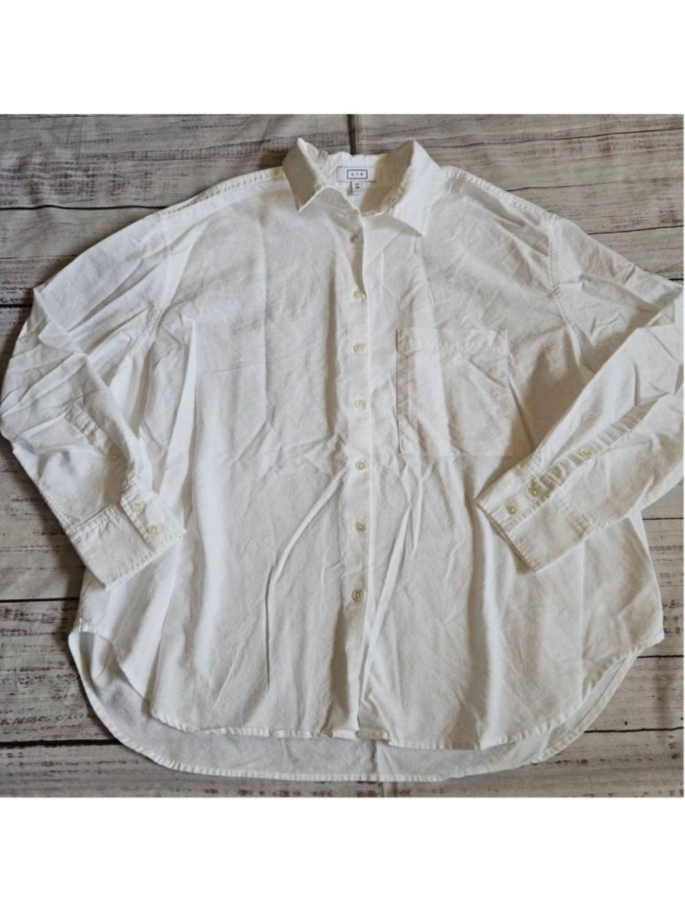 AYR White Cotton Pocket Collared Button Up Long Sleeve Minimalist Capsule XL
